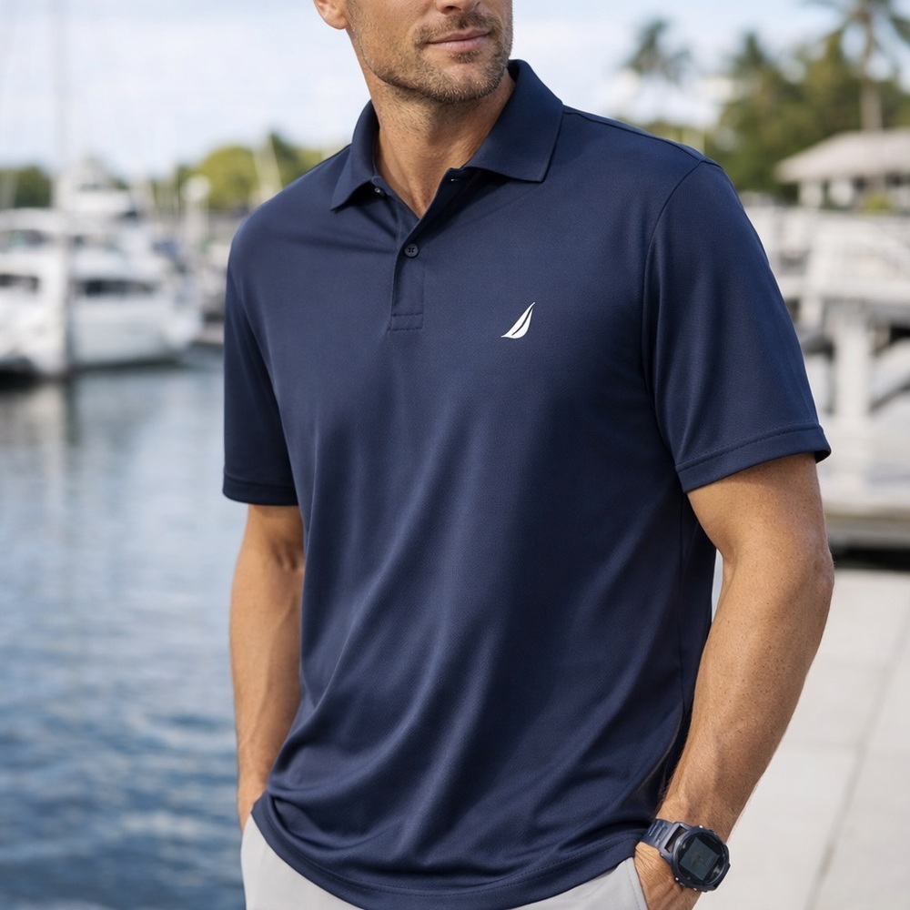 Nautica Navy Blue Performance Polo Shirt‎ Men’s Large L